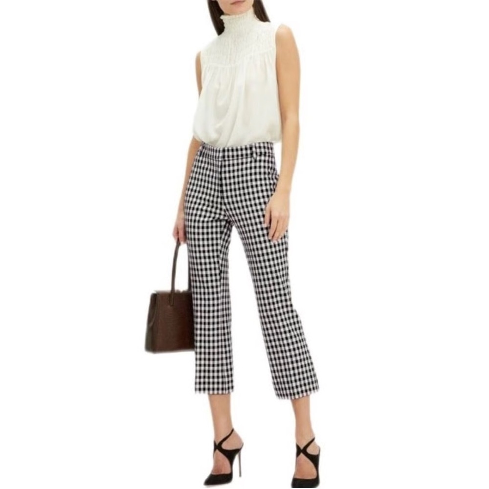 10 Crosby Derek Lam Size 0 Gingham Kick-Flare Pants - Black/White